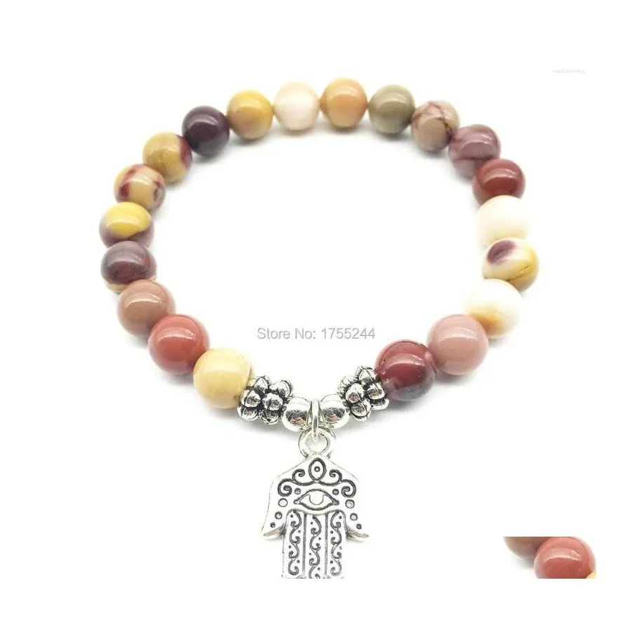 Perles Strand Sn1322 Bracelet de mode pour femmes de haute qualité Hamsa Charm Mookaite Bijoux en pierre fait à la main Cadeau de mariage Son Drop Deliv Dhobx