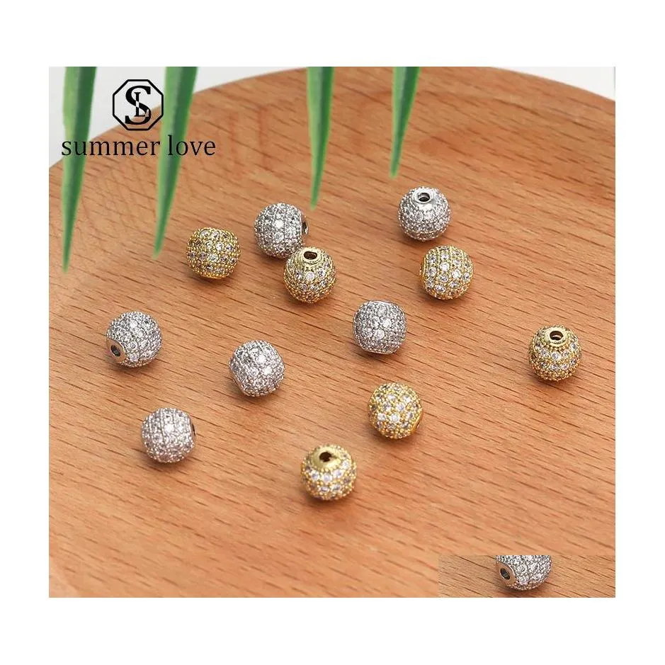 Spacers Handmade Jewelry Diy Accessories Zirconia Crystal Spacer Loose Beads 6Mm 8Mm Gold Sier Copper Round Beaded Bracelet Necklace Dhuig