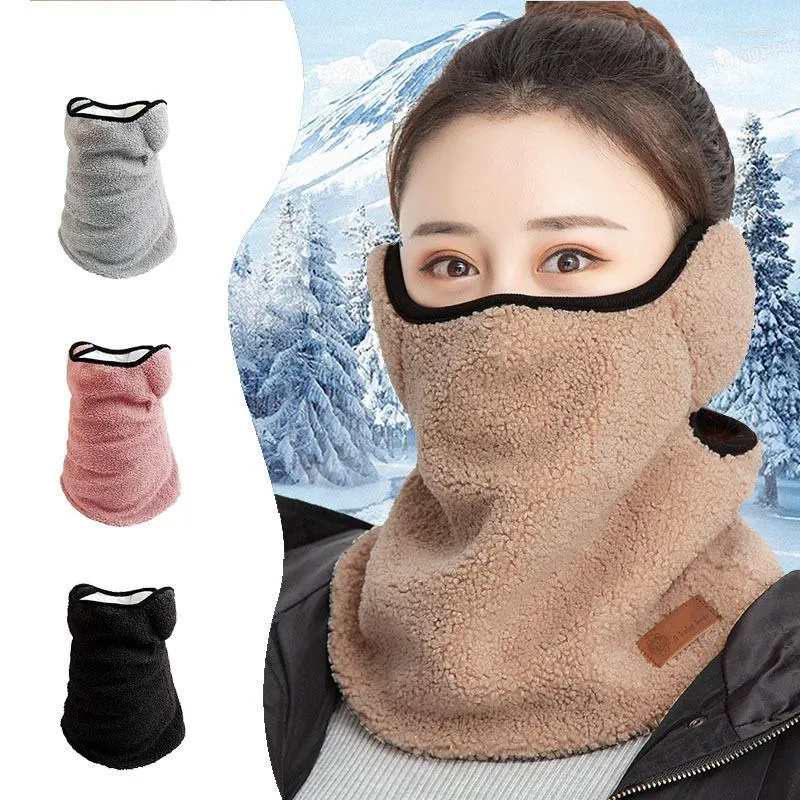 Berets 3 In 1 Velvet Neckerchief Plush Scarf Winter Warm Respirator Thick Wind Cold Proof Earmuffs Unisex Ski Riding Snood Face Cover