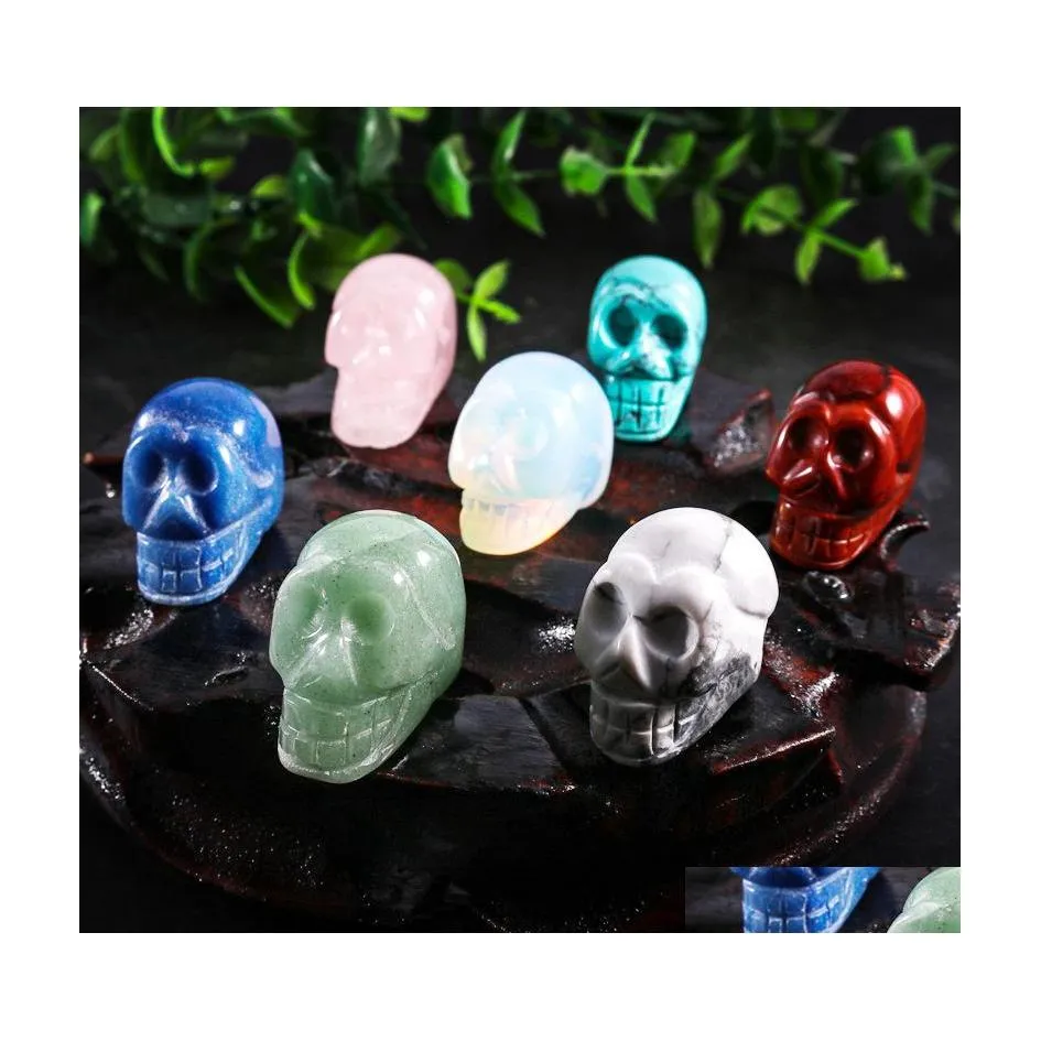 예술과 공예 25mm 천연 크리스탈 스톤 장식품 Skl Art Carved Chakra Reiki Healing Quartz Mineral Tumbled Gemstones Hand Home Dhxw8