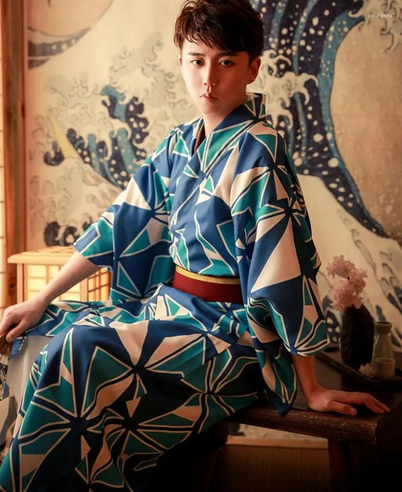 Etniska kläder traditionella japanska manliga kimono kostym lyxiga män badrock yukata sexig nattklänning lounge robes cosplay kostymer