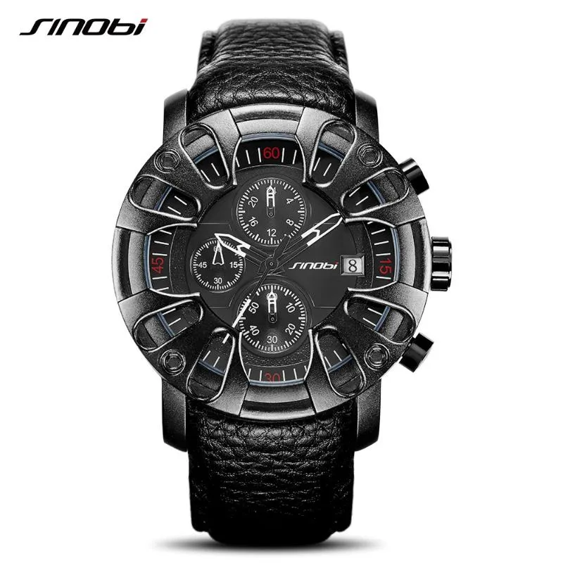 Wristwatches SINOBI Creative Car Design Fashion Leather Men Watches Top Brand Canlender Man Quartz Wristwacthes Chronograph Military Clock 2