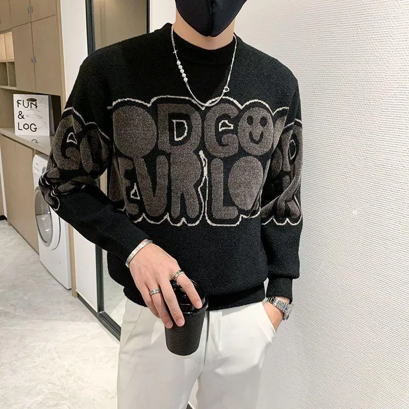 Männer Pullover Koreanische Mode Pullover Mann Jugend Alphabet Winter Warme Herbst Sweatshirts Oansatz Langarm Männlich Stricken Gemusterten Pullover