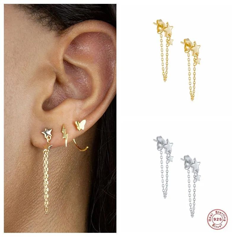 Stud Earrings Aide 925 Sterling Silver Gold Long Chain Tassel Earring Cute Star Ear For Women Girls Jewelry Pendientes Oorbellen