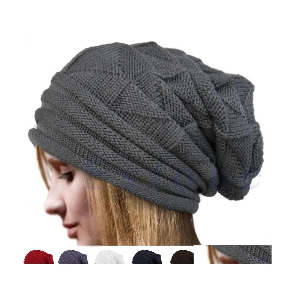 Bonnet / Skull Caps Femmes Knit Baggy Beanie Oversize Chapeau d'hiver Ski Slouchy Cap Skl Laine Bonnets Chauds Drop Livraison Mode Accessoire Otmzd