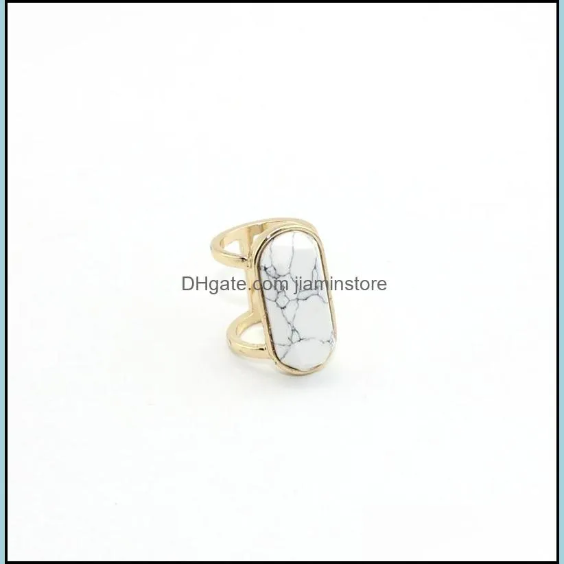 ソリティアリングファッションスタイルゴールドメッキ天然石ジオメトリ楕円形のホワイトブルーターコイズ女性ジュエリードロップ配達OTAG8