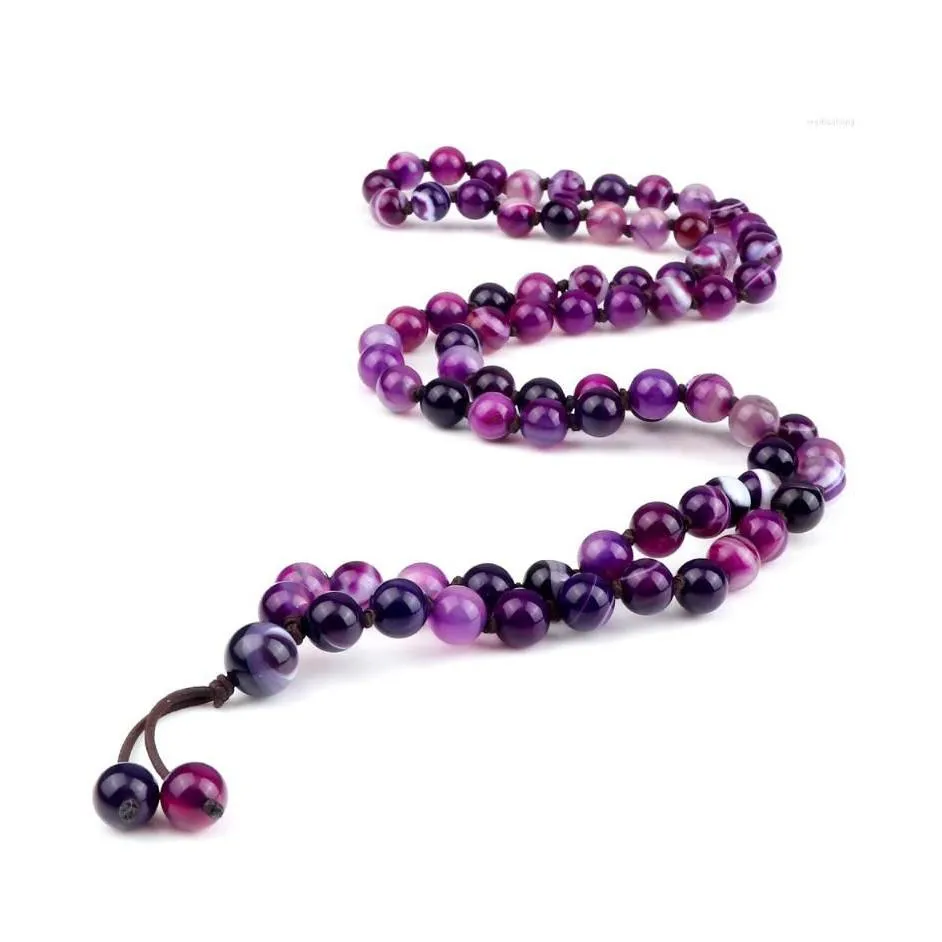 Perlé Strand 8Mm Naturel Violet Stripe Onyx Pierre Collier Bracelet Femmes À La Main Bohême Streach Classique Hommes Bijoux Cadeau Drop De Dh3Px