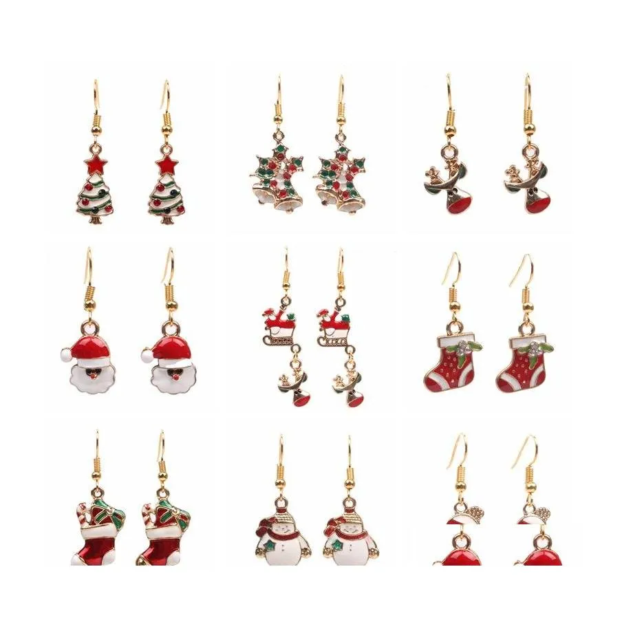 Dangle Chandelier Christmas Cartoon Womens Drop Earrings Alloy Father Snowman Tree Earring For Ladies Fashion Jewelry Delivery Ot9Xc