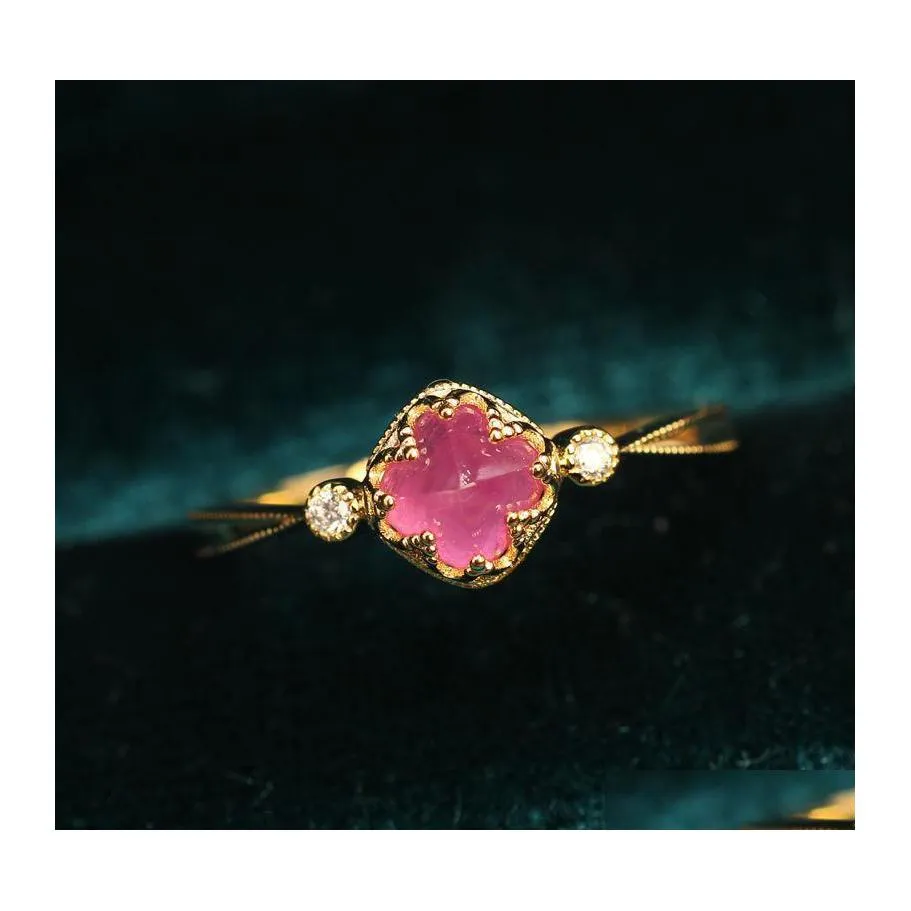 Anillos de racimo Diseñador Original Diamondstudded Pink Gem Delicioso anillo ajustable Ladies Gothic Charm Banquet Sier Jewelry Drop Deliv Dhazy