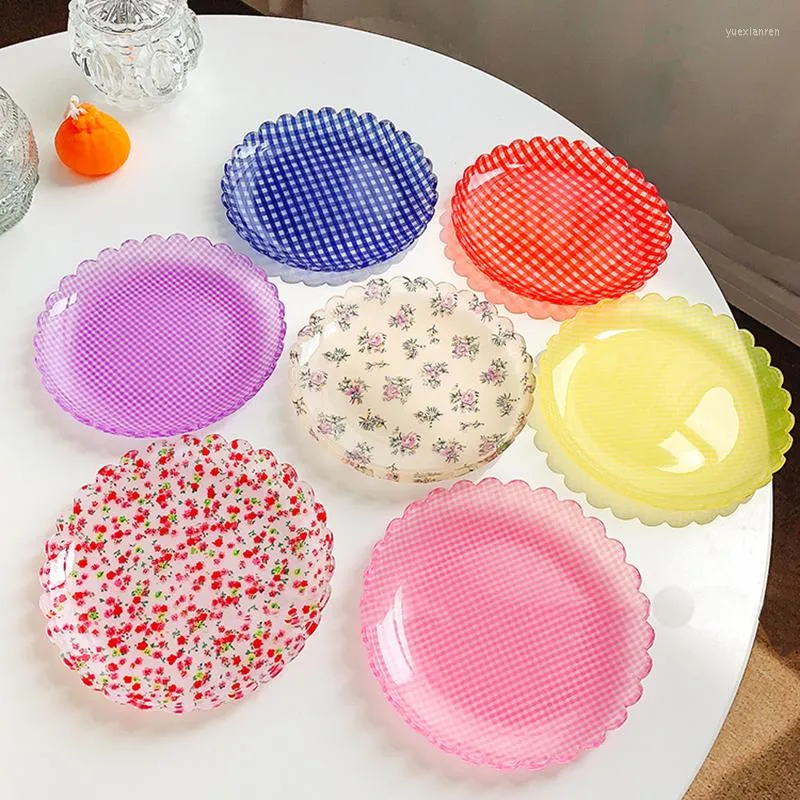 Plates 1 Set Nordic Acrylic Plate Retro Vintage Simple Salad Dishes Dessert Stand For Cake Snack Tray Wedding