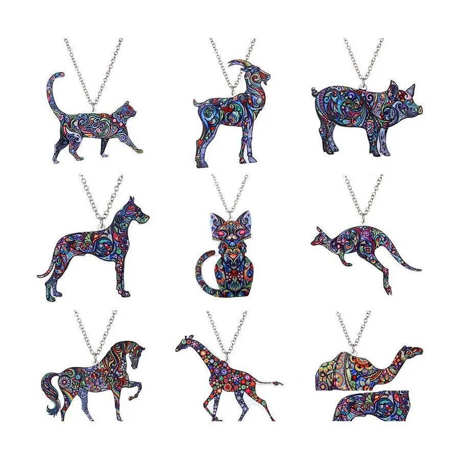 Pendentif Colliers Colorf Double Face Acrylique Impression Chat Chien Dragon Cheval Chameau Collier Pour Femmes Costume Chandail Chaîne À La Main A Otlyl