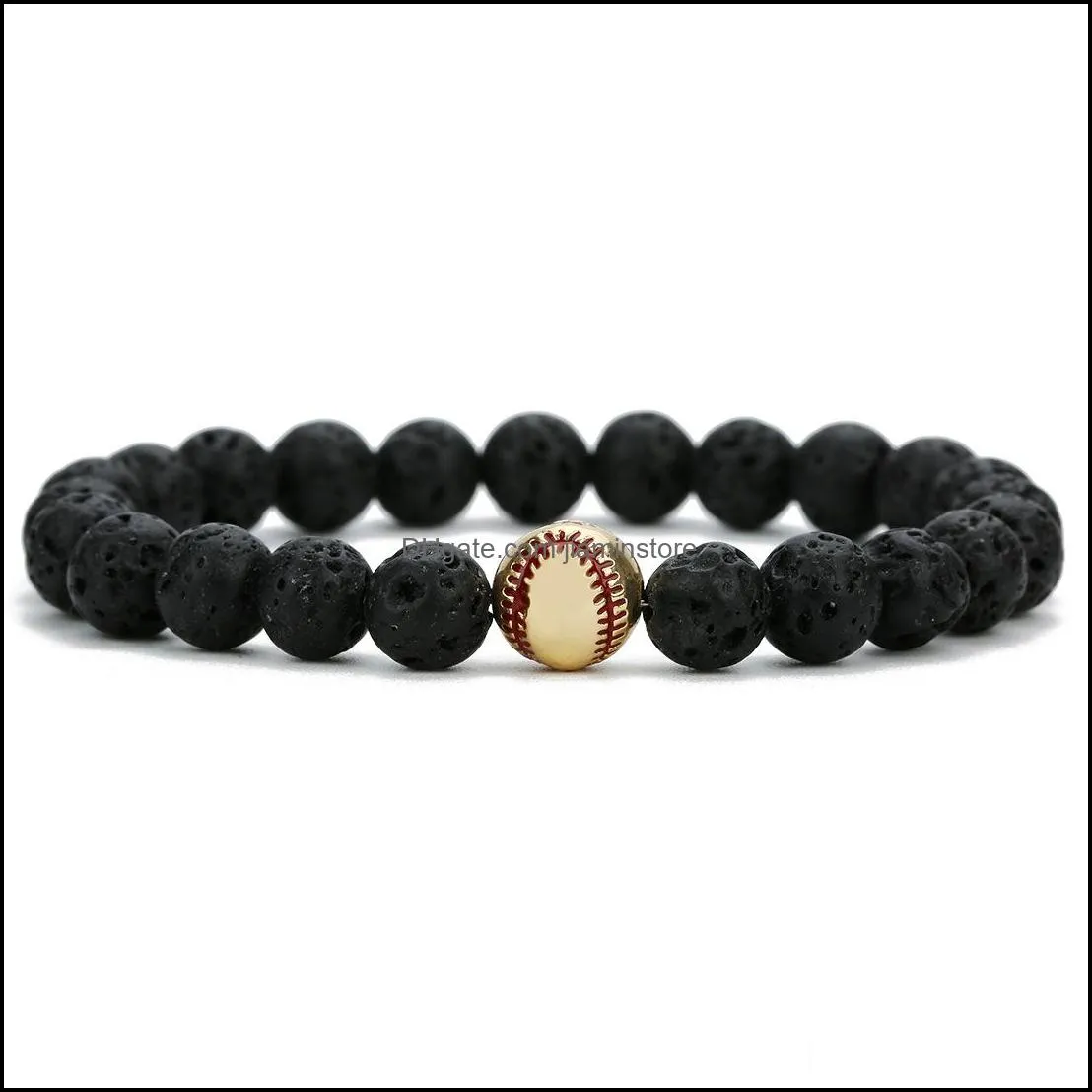 Cuentas de cuentas de béisbol de piedra de lava negra de 8 mm Braclets Pulsera difusora de aceite esencial para mujeres Hombres Joyería Pulseras de entrega de gotas Otnzk