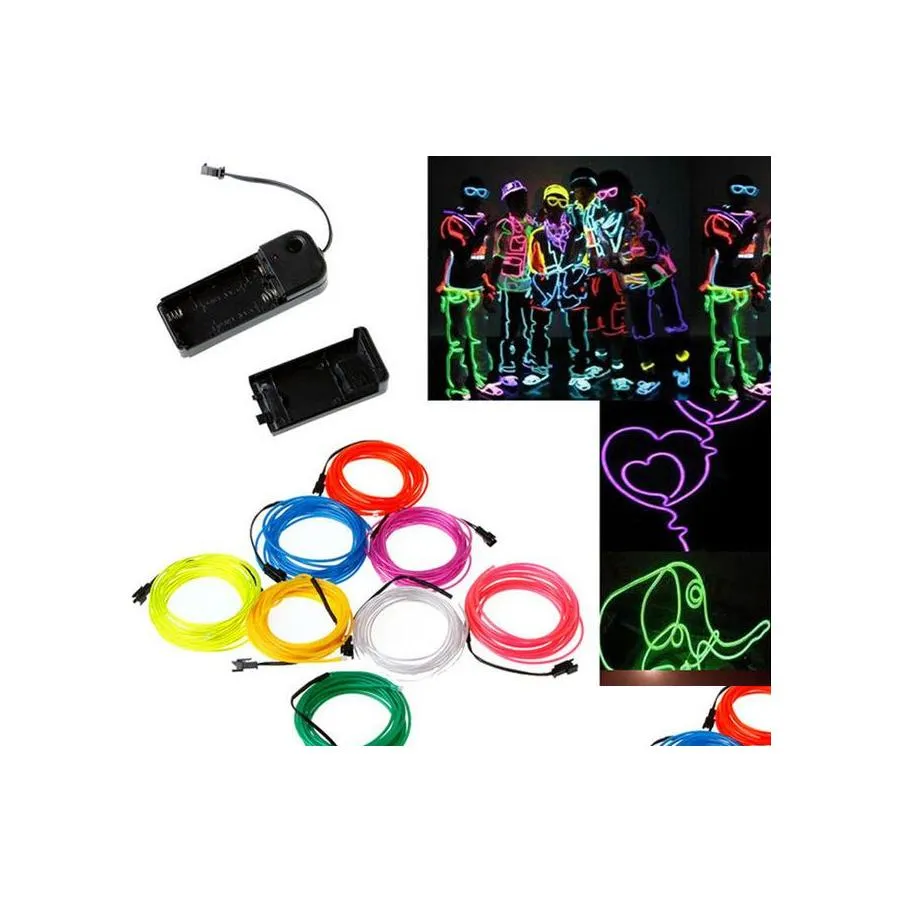 LED LED NEON Plashing El Wire Iluminando L￢mpada 1m 2m Flex￭vel Bateria Power Ribbon Light Stage frio Props Faixa 10 Cores Drop Deliver