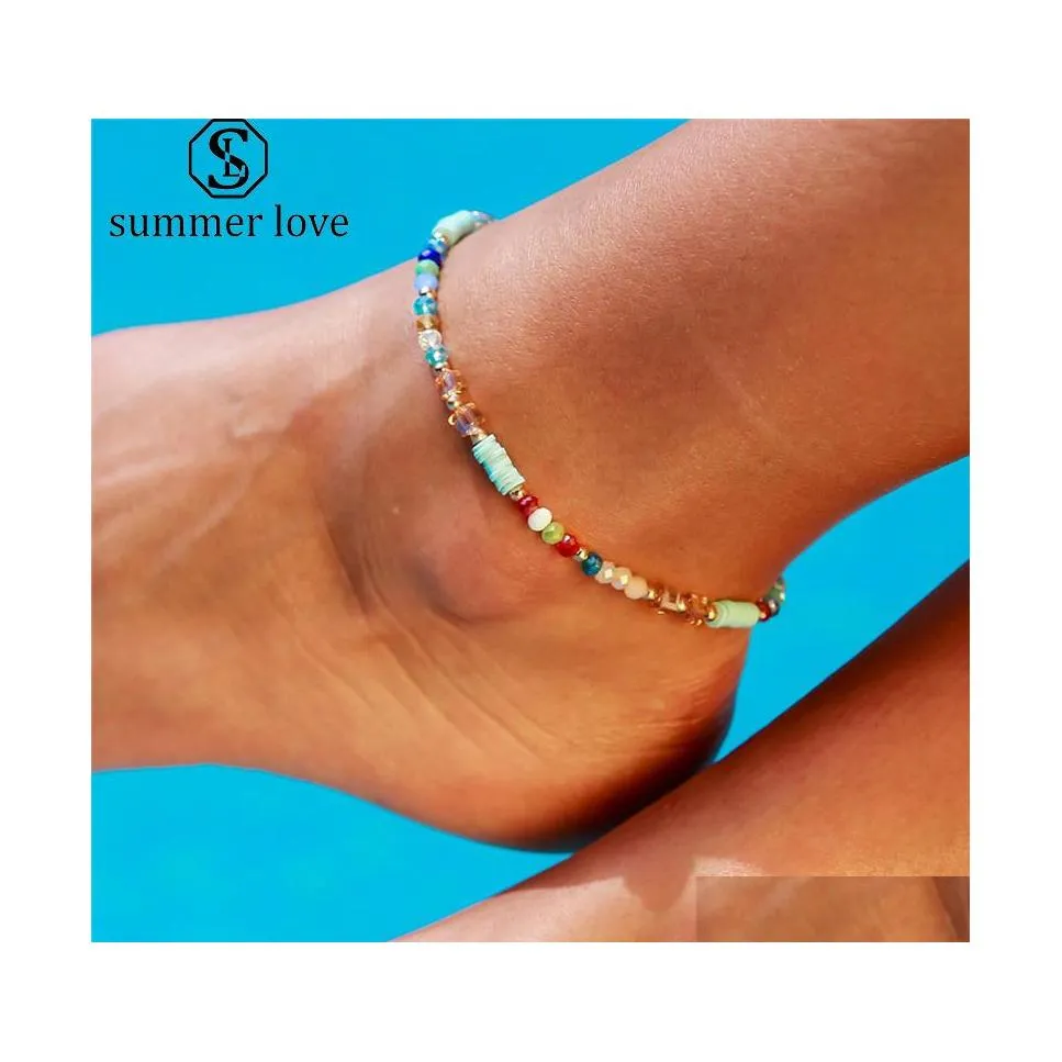 Enkelbanden trendy mti kleur kristal kralen armband voor vrouw Boheemian meisjes been anklet voet sieraden zomer liefde drop levering dh4hj