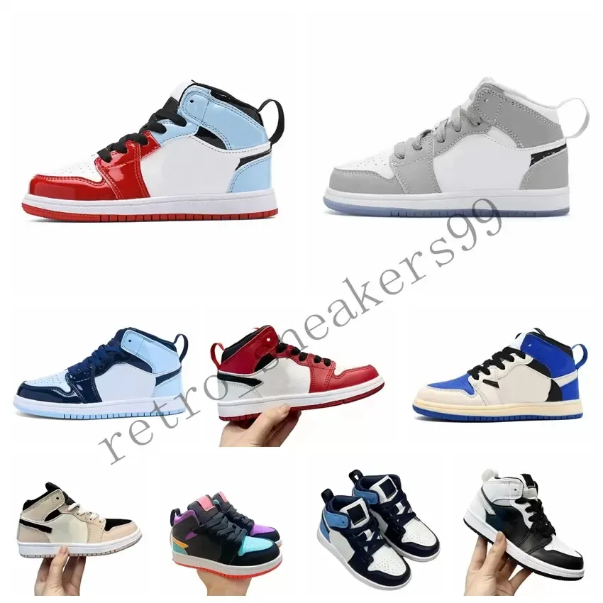 2022 Tasarımcı Çocuk Ayakkabıları Çocuklar ve Kız Çocuk Basketbol Ayakkabı 1S Açık Hava Sporları Mavi Beyaz Kırmızı Kırmızı Üstü Küçük Sıradan Tenis Ayakkabıları 22-35