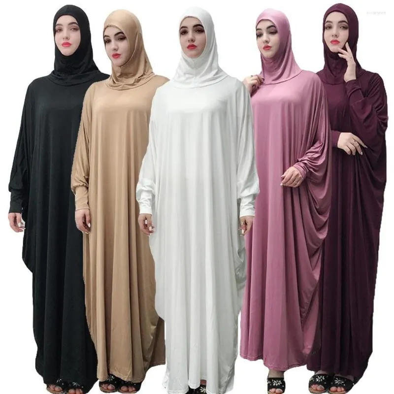 Etnik Giyim Müslüman Abaya Hicab Kaftan Kadınlar İbadet Dua Elbisesi Ramazan Batwing Sleeve Eşarp Jilbab Farasha Kaftan Arap İslami