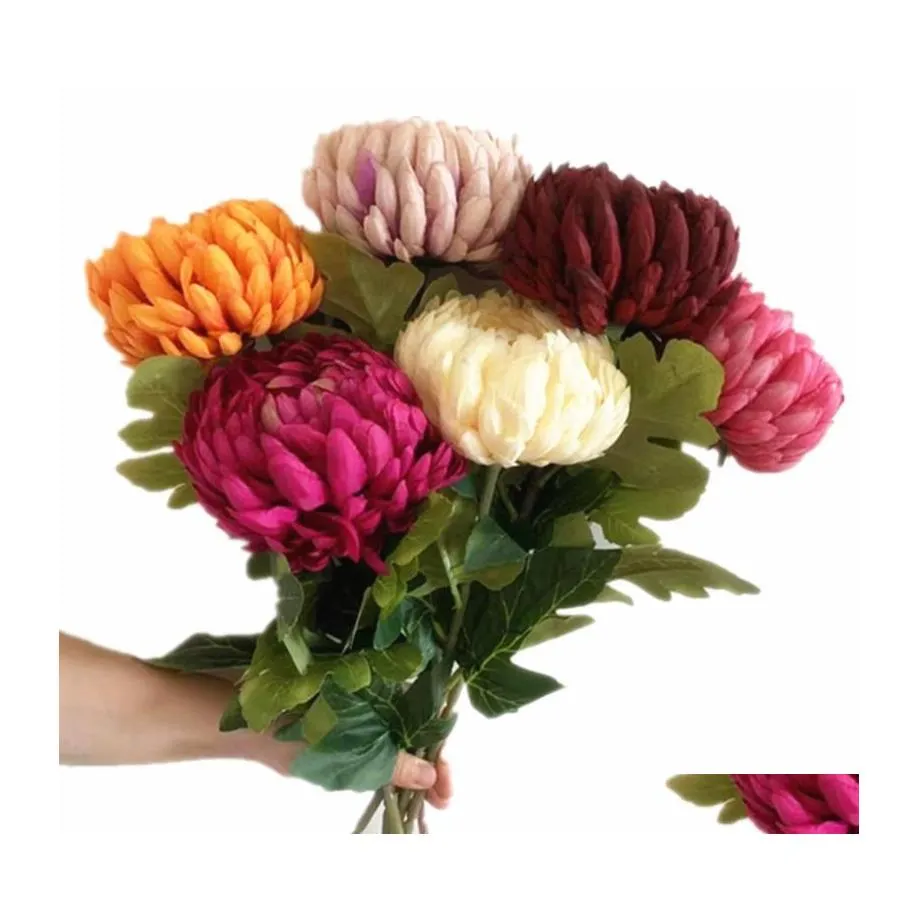 装飾的な花の花輪5pcs人工パイナップルchrysanthemumフラワーシミュレーションシルクchrysanthemums branch for wedding centerpi dhnvm