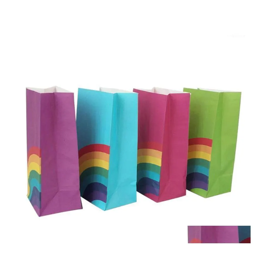 Geschenkwikkeling 40/48PCS PAPIERE ZAG MINI Stand -up Rainbow Packing Bags Open Top Cookie Candy Party Supplies1 Drop Delivery Home Garden Fest DHQNC