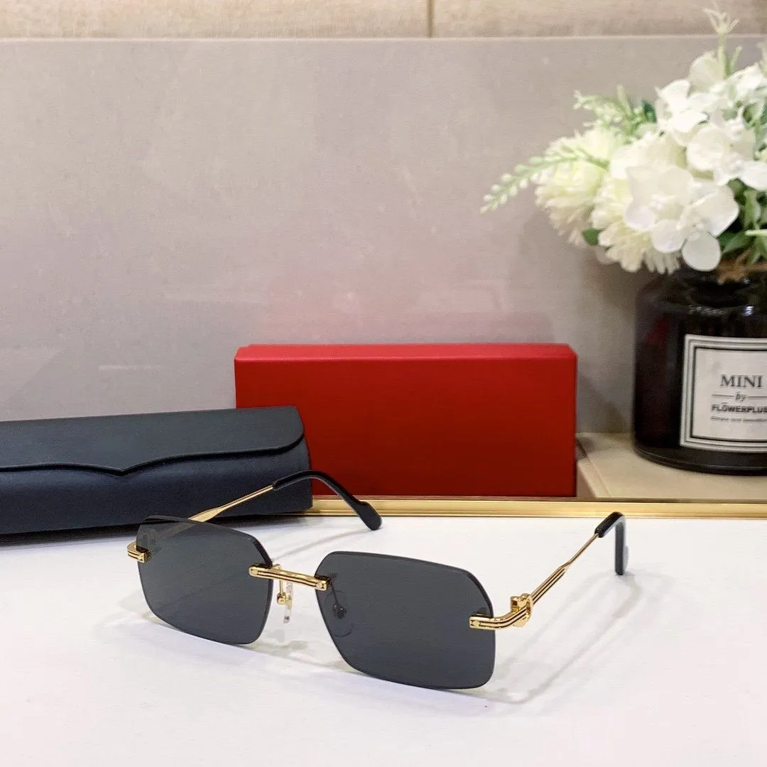 Black Fashion Designer Sunglasses for Woman Mens Premiere De Carti Sun Glasses Gold Rimless C Decor Luxury Polarized Driving Goggle Rectangl