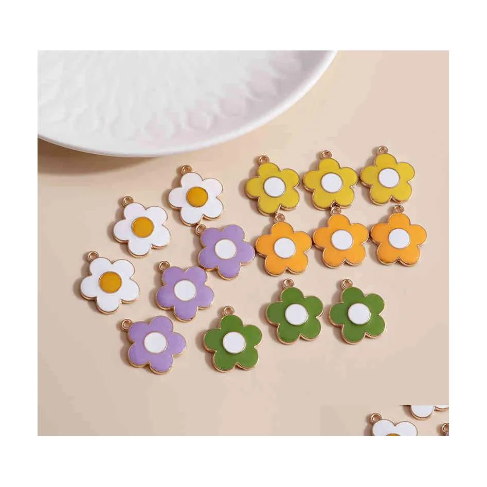 Charms 10Pcs / Lot 18X20Mm Émail Colorf Fleur Diy Pour Colliers Pendentifs Boucles D'oreilles Mignon Pétale Fabrication De Bijoux Accessoires Drop Deliver Dhxfo