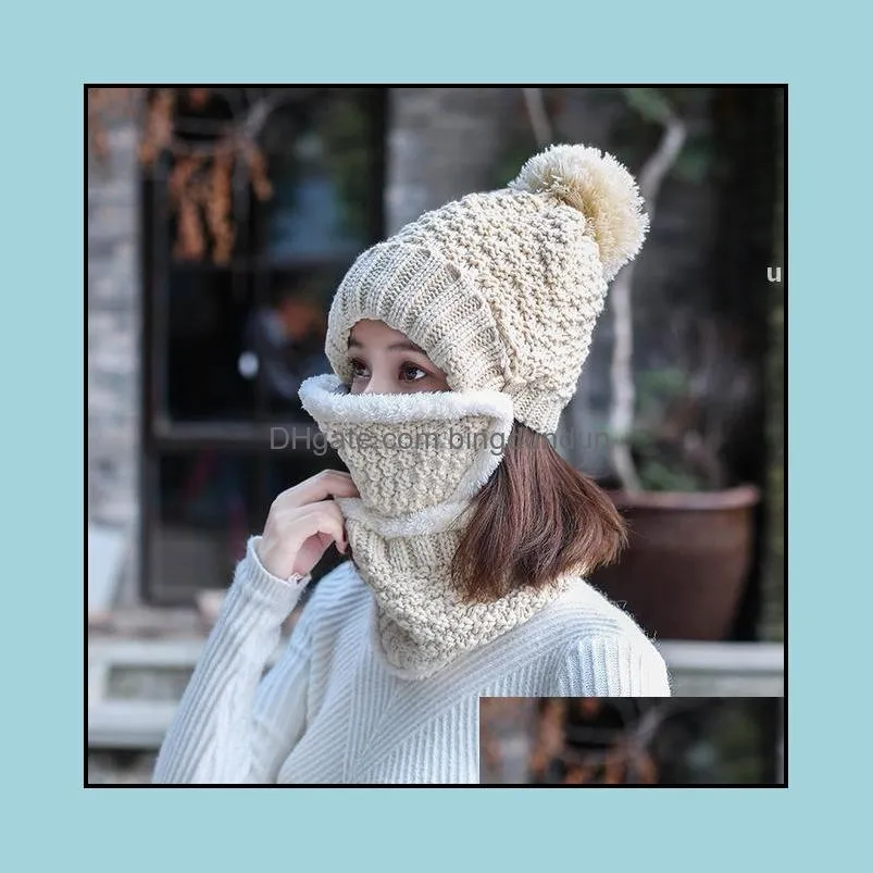 Chapeaux de fête Femmes Hiver Warmer Threepiece Set Chapeau Masque Et Écharpe Tricoté Plus Veet Warm Rre11477 Drop Delivery Home Garden Festive Su Otpy2