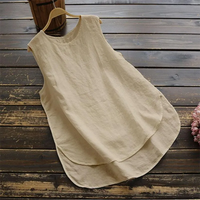 Women's Tanks Women's Summer Tank Tops Cotton Linen Sleeveless Blouse Top O Neck Basic Vest Loose Casual Camis Ladies Solid Color