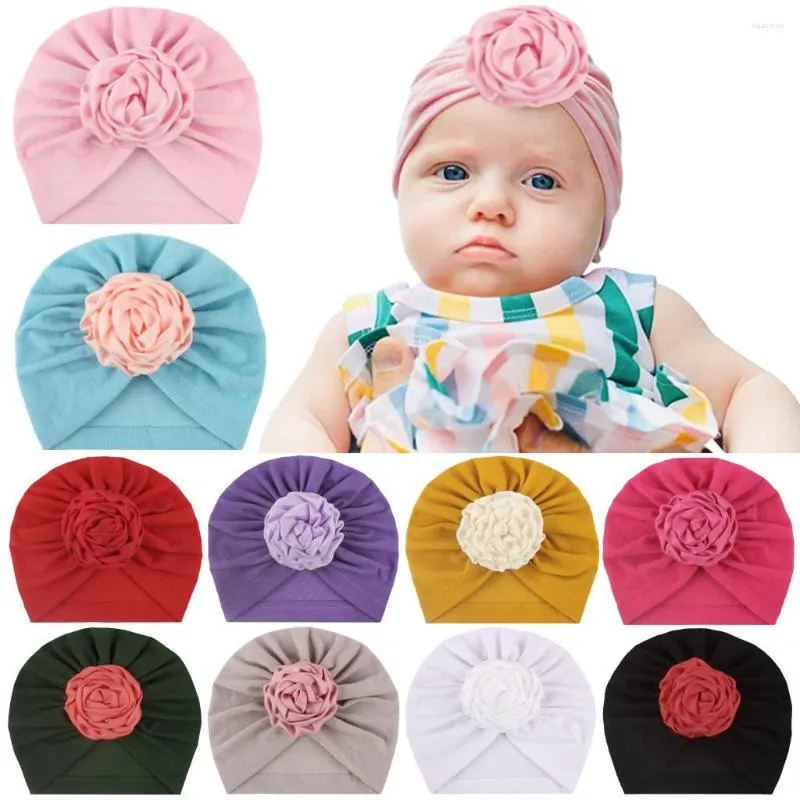 Gorros de invierno para bebé, gorro para niño y niña con flores, diadema de punto Floral liso, accesorios para la cabeza Czapka Dla Chlopca Czap