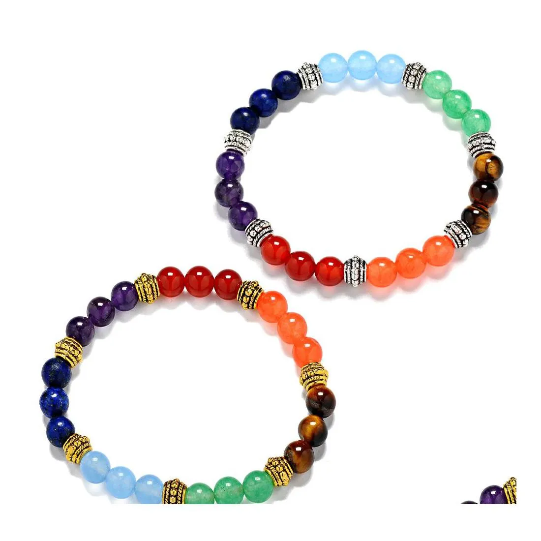 Charm armband 7 chakra stretch armband naturlig ametist agat tiger stenar armband helande reiki bön nce pärlor för män kvinnor je dhhgu