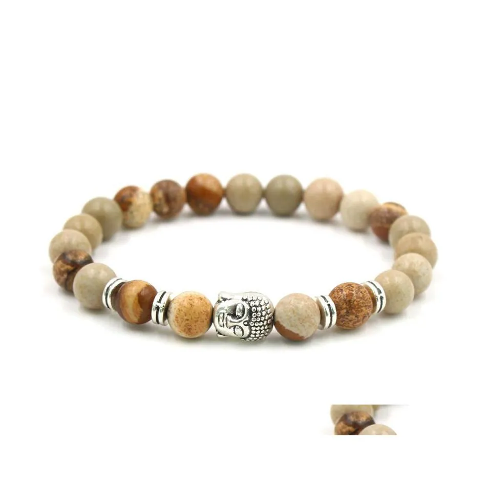 Charm Bracelets Hand Jewelry Buddha Bracelet 8Mm Natural Stone Bangle Fashion Stretch Beads For Women Men Q56Fz Drop Delivery Dh34W