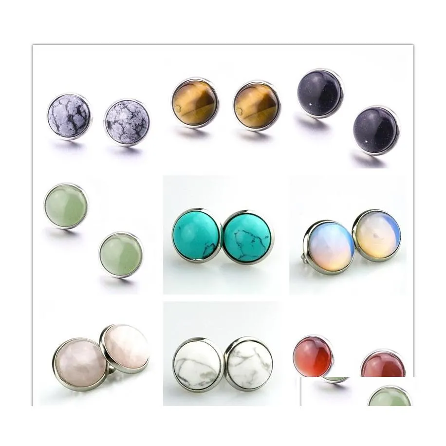 Konst och hantverk 8mm 10mm 12mm Natural Stone Druzy Stud ￶rh￤ngen Opal Turquoise rostfritt st￥l f￶r kvinnor smycken droppleverans hem g dh0za