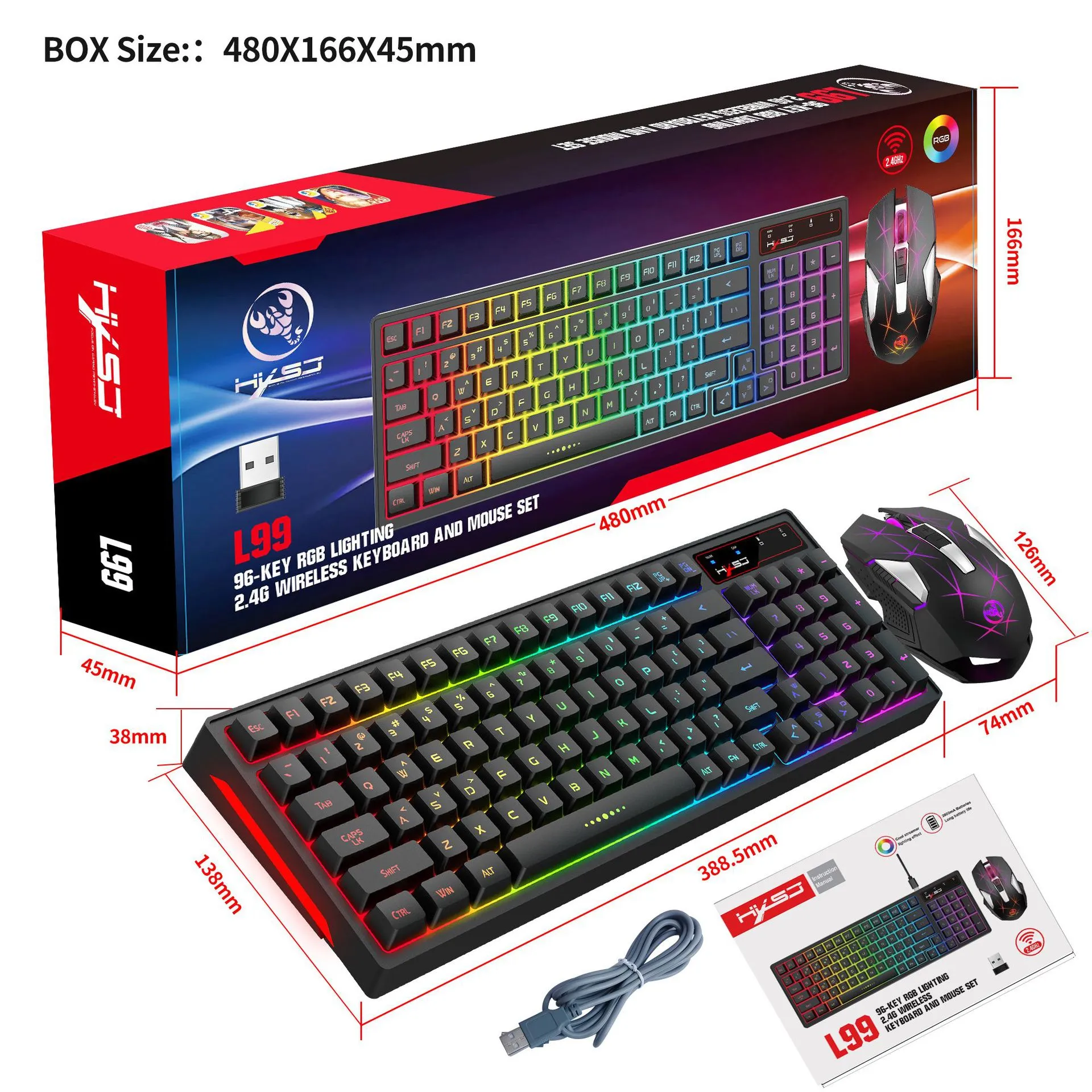 thumbnail image 2 of XM680 Rechargeable Wireless Gaming Keyboard And Mouse Combo With LED Backlit & Mouse Pad – US Layout 2 of 5