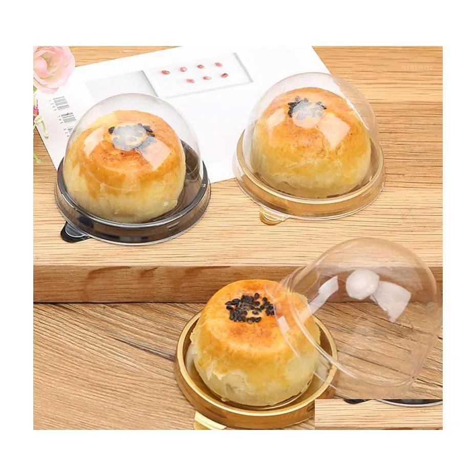 Gift Wrap 50 Pcs Mini Round Moon Cake Container Trays Packaging Box Holder Wedding Party Favor Boxes 50G Mooncake Eggyolk Puff Drop Dh80J