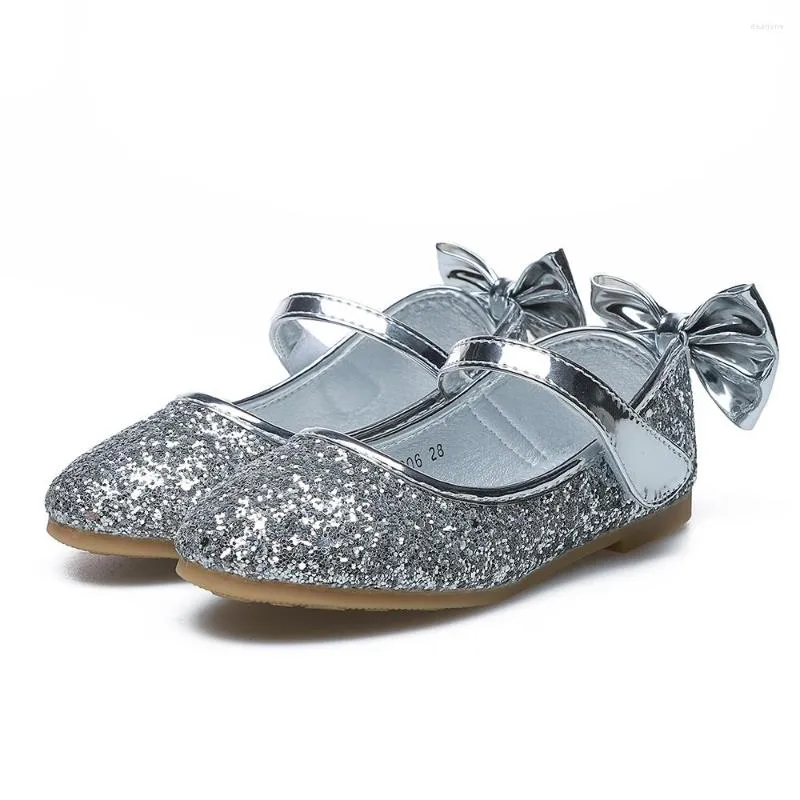 Chaussures de sport à paillettes pour enfants, sandales de princesse à talons plats pour filles, danse de mariage, fête à la mode avec nœud