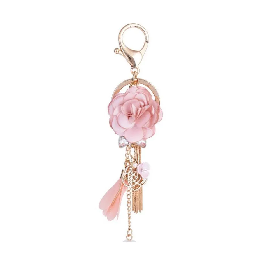 Porte-clés mode charme Rose Rose fleurs femmes sac romantique pendentif gland porte-clés bijoux cadeaux livraison directe Otzuc