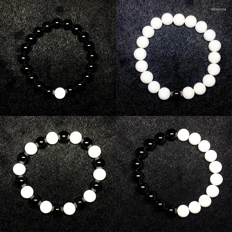 Strand Beaded Strands Fashion Jewelry 10mm Beads Bracelet& Bangle Natural Stone Black Obsidian White Che Canal Bracelet Romantic Couple