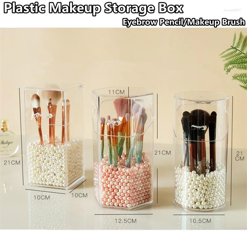 Storage Boxes Dustproof Eyebrow Pencil Box With Pearls Plastic Beauty Brush Organizer Portable Cosmetics Pen Holder Makeup Case