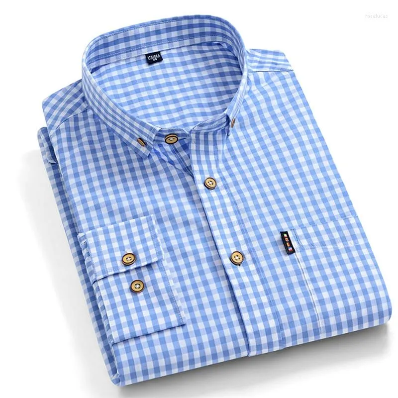 Casual shirts van herenkwaliteit Plaid voor mannen lange mouw katoenen herenjurk regelmatig fit geruit shirt zacht comfortabel mannelijk mannetje