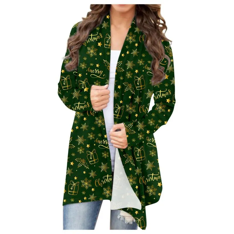 Kvinnors stickor Tees tjock varm tröja Cardigan Christmas Print Jacket Lous Fashion Casual Top Mönster 8