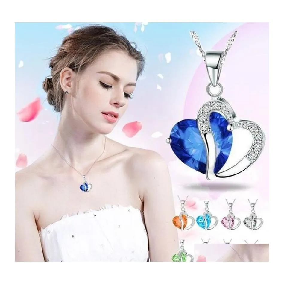 Hänge halsband 10 färger romantiska kristall hängen för kvinnor skönhet älskar hjärtformad sier kedja choker kvinnliga modesmycken i ot0zk
