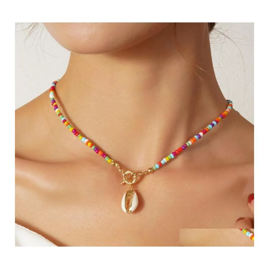 P￤rlstavhalsband bohemiska modesmycken str￤ngar halsband skal pendell