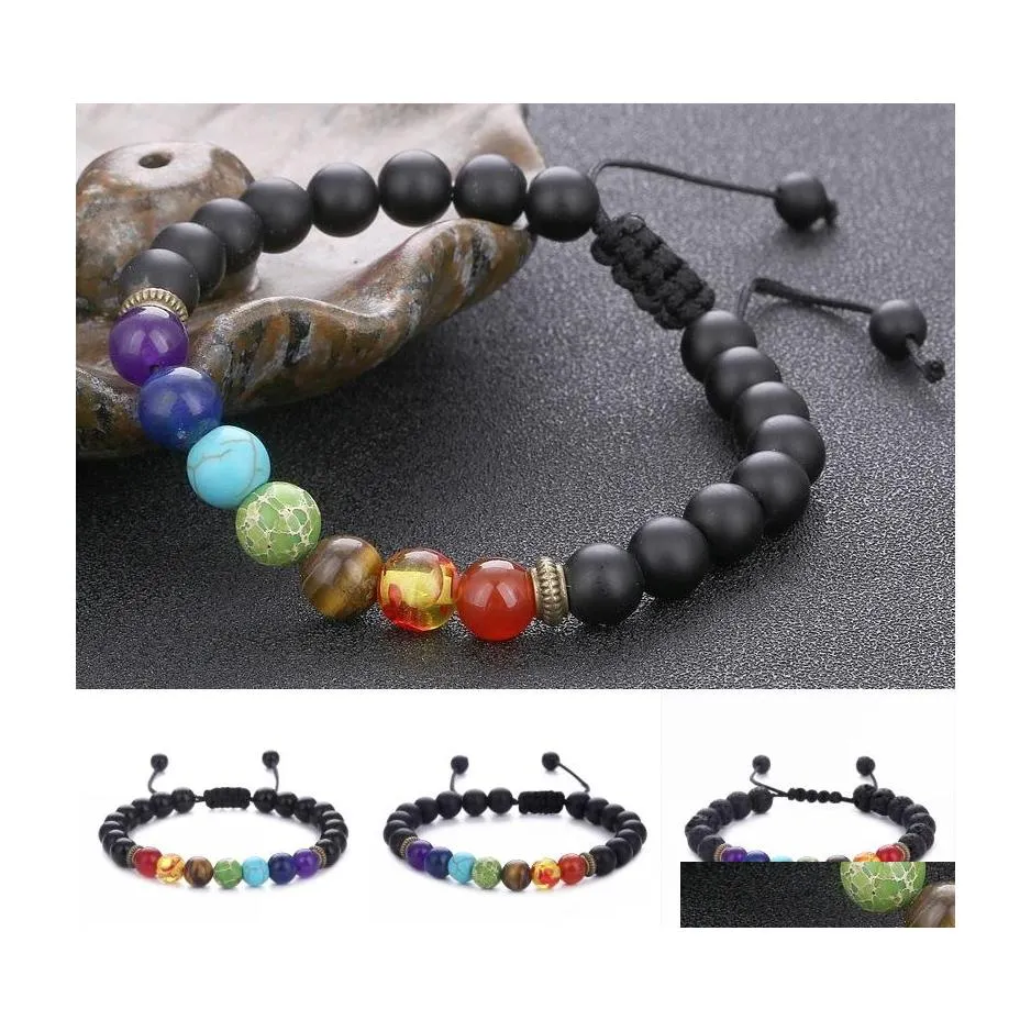 Charm Armband Natural Stone Yoga Beads Handmade fl￤tat reparmband 7 Chakra Justerbar handstr￤ng unisex smycken DHS B739S DRO DHLUK