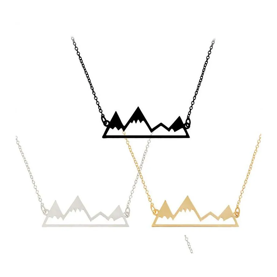 Pendant Necklaces Mountain Peak Shape For Women Gold Sier Black Snowcap Snowy Top Charm Chains Fashion Jewelry Drop Delivery Pendants Otq36