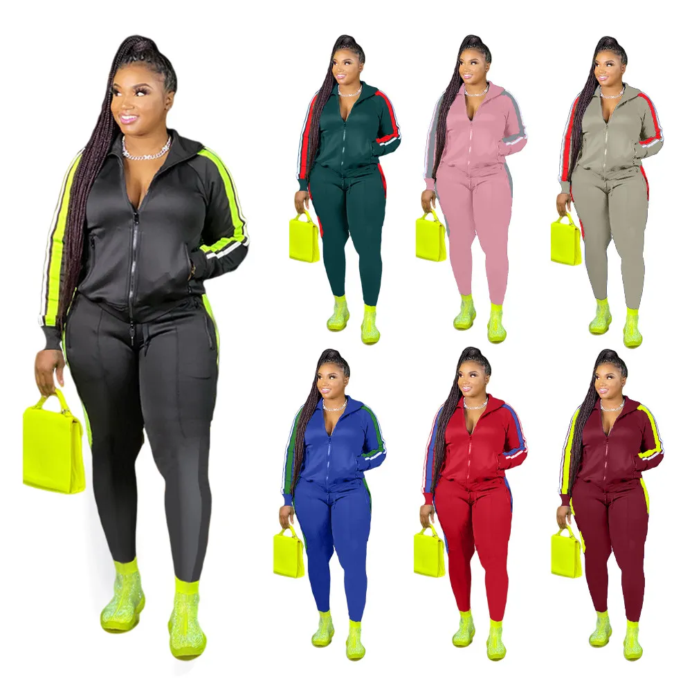 Designer plus size 3xl 4xl fatos de treino feminino outono inverno sweatsuits manga longa jaqueta e calças dois conjuntos de peças preto outfits casual jogging ternos sweatsuits 8262