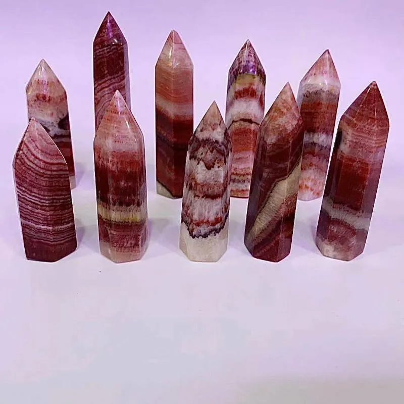 Dekorativa figurer föremål 5-8 cm naturlig kristall rodochrosite kvartspunkt läkande sten hexagonala prismor fläsk obelisk trollbehandling behandling