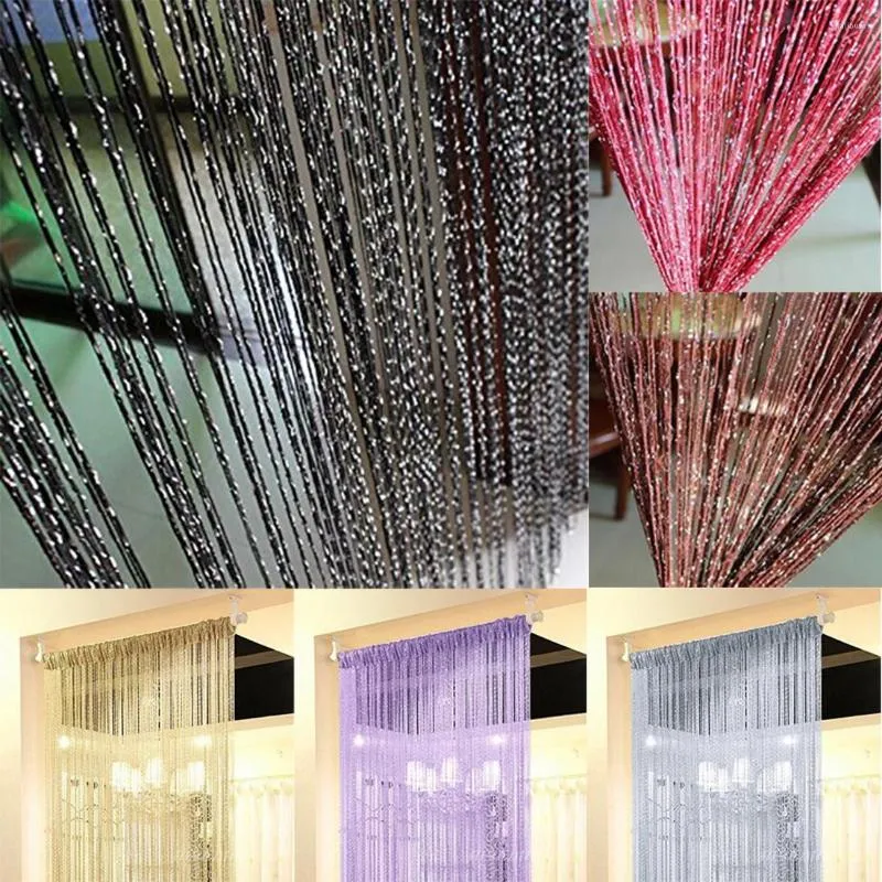 Curtain Urijk 200x100cm Modern Cute Line Shiny Tassel String Door Window Room Divider Valance Home Decoration