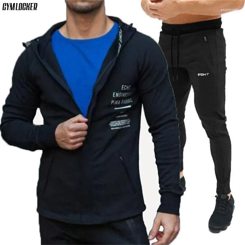 Chándales para hombre GYMLOCKER 2023 Otoño Invierno hombres traje chándal ropa deportiva moda para hombre conjunto 2 piezas cremallera Sudadera con capucha chaqueta pantalón conjuntos