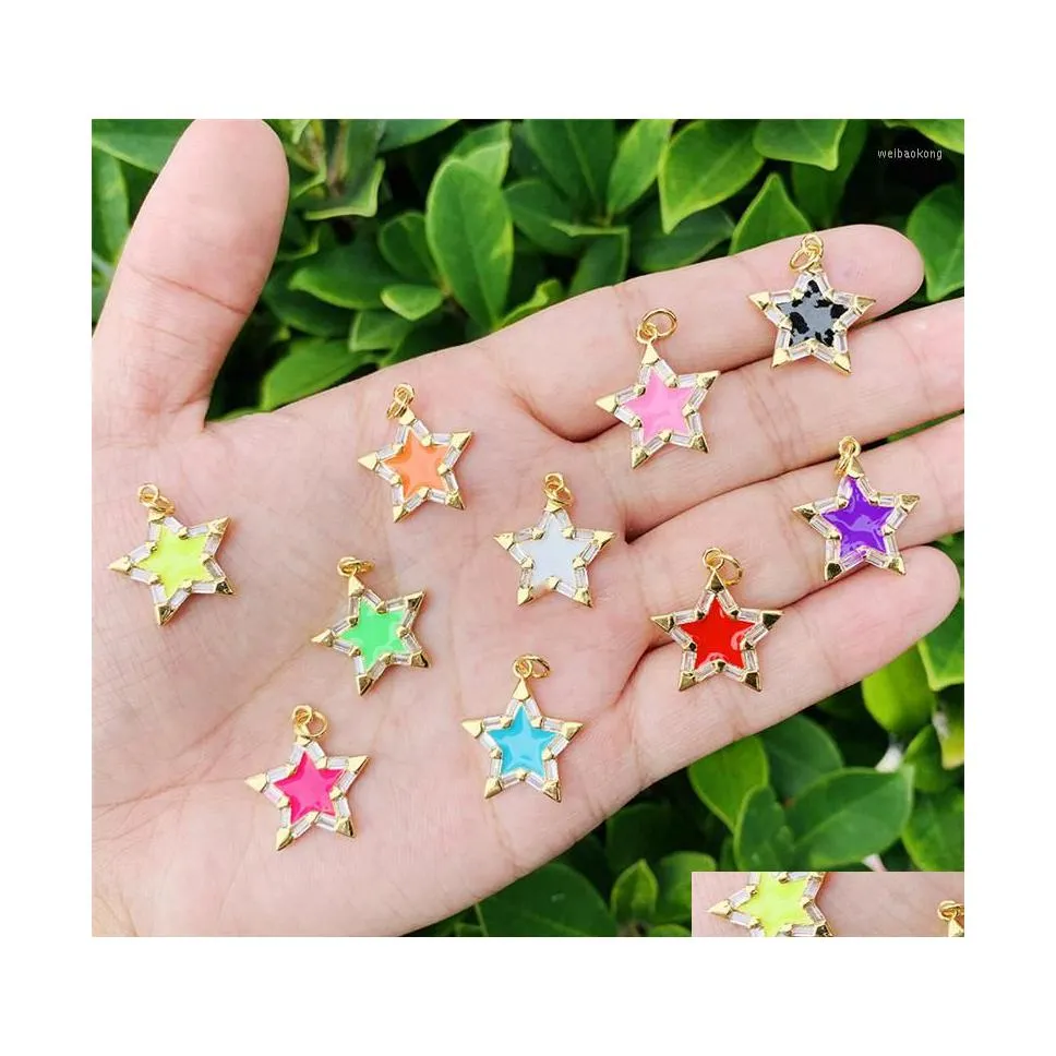 Pendant Necklaces 5Pcs Metal Imitation Enamel Star Charms 20X20Mm Brass 14K Gold Filled Accessories For Diy Necklace Adornment Drop Dhskq