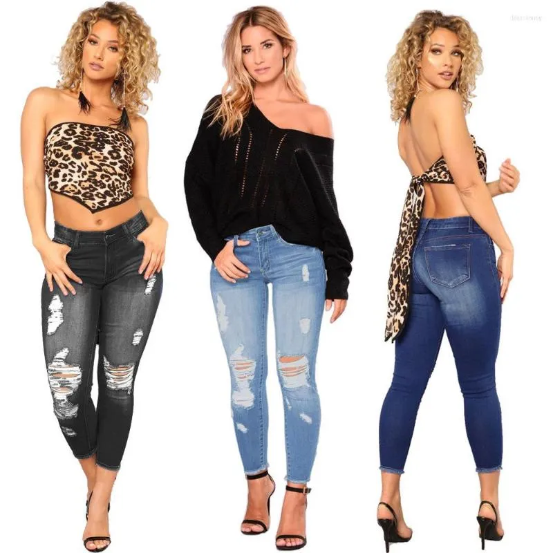 Women's Jeans Autumn Spring 2023 Women Fashion Streetwear Sexy Casual Denim Pencil Pants Skinny Ripped Black Nine-point Sale Items