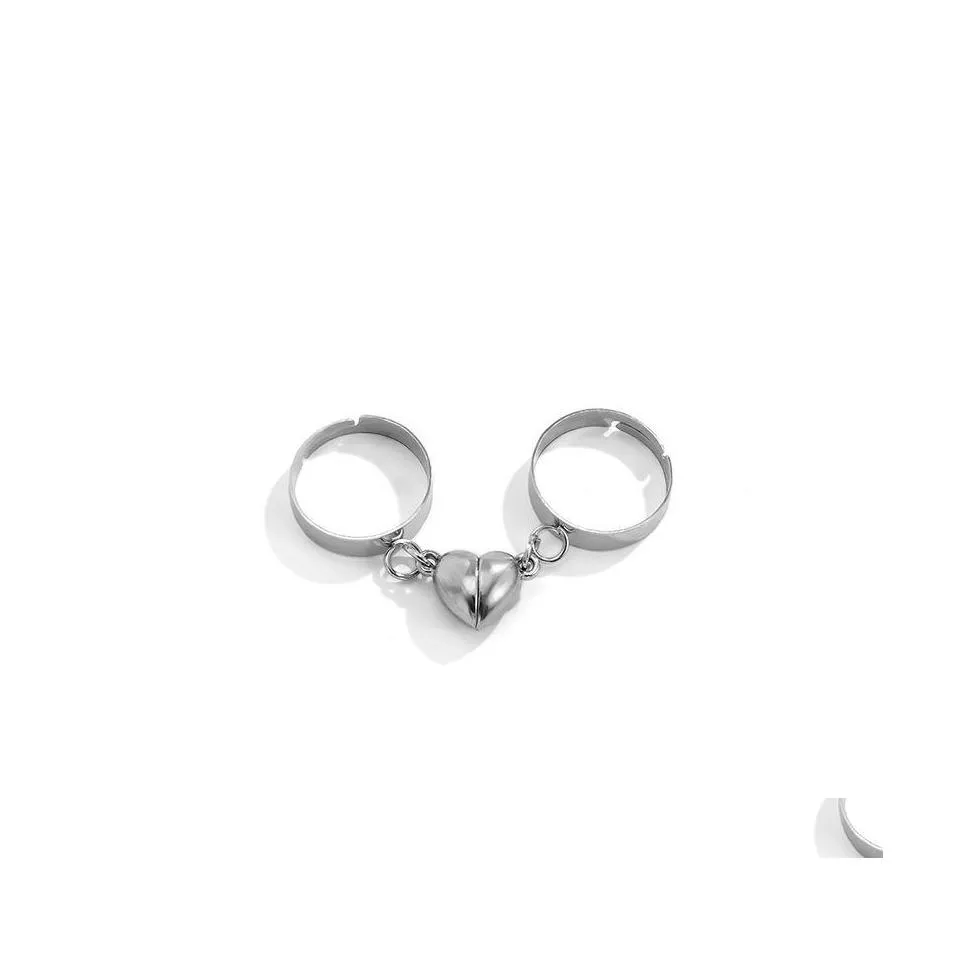 Paar Ringe Mode Einfache Herz Form Magnetische Persönlichkeit Vintage Für Frauen Männer Versprechen Liebhaber Schmuck Geschenk Drop Lieferung Otrth