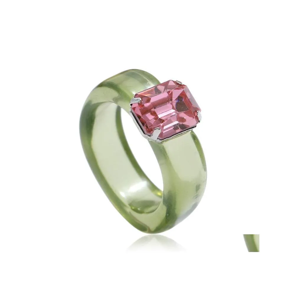 Solitaire Ring Colorf راتنجات شفافة Rhinestone Simple Square Square Rings for Women Trendy Jewelry Gift Drop Droper